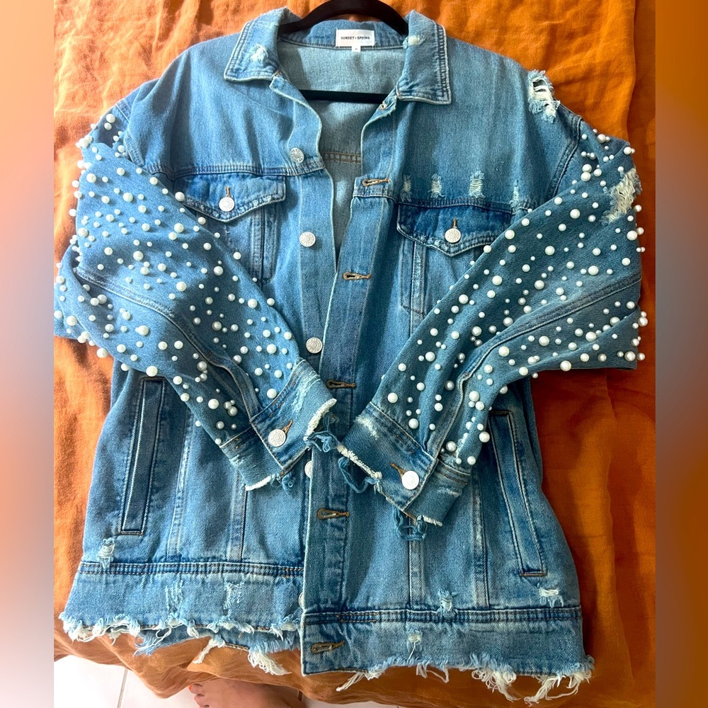 Jean Jacket with Pearl Embellishments